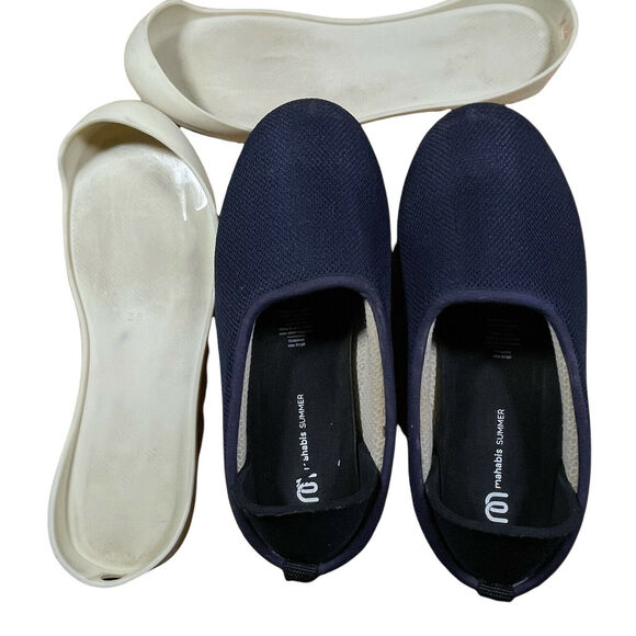 Mahabis Summer Sz 38 EU 7-7.5 US Womens Slippers Navy Cream Rubber Soles Mesh - Picture 4 of 5